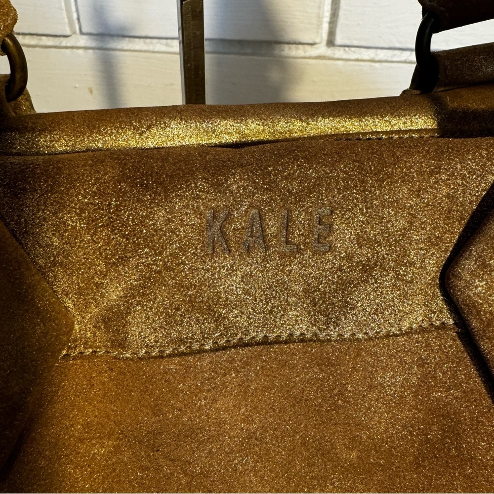 Kale Brown / Gold Metallic Suede Satchel Bag with Pink Suede Interior - Picture 5 of 15
